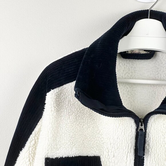 Faherty Cord Mix High Pile Fleece Popover Navy & White - Picture 4 of 12